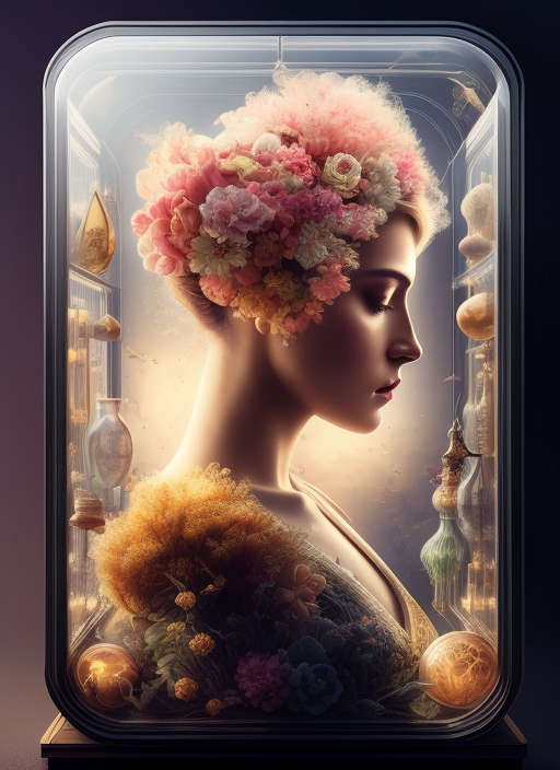 (knollingcase:1.2), 
(symmetry:1.1) (floral:1.05) woman as a beautiful goddess, pink and gold and opal color scheme, beaut...